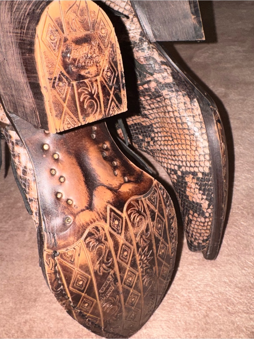 Tony Lama Anahi Snip Toe Booties Fringe Snake Print Snakeskin 7.5 - Picture 5 of 6
